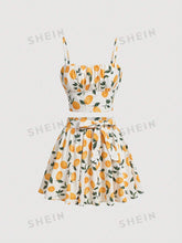 Women's Fruit Print Ruffle Bust Cami Top And Skirt Set